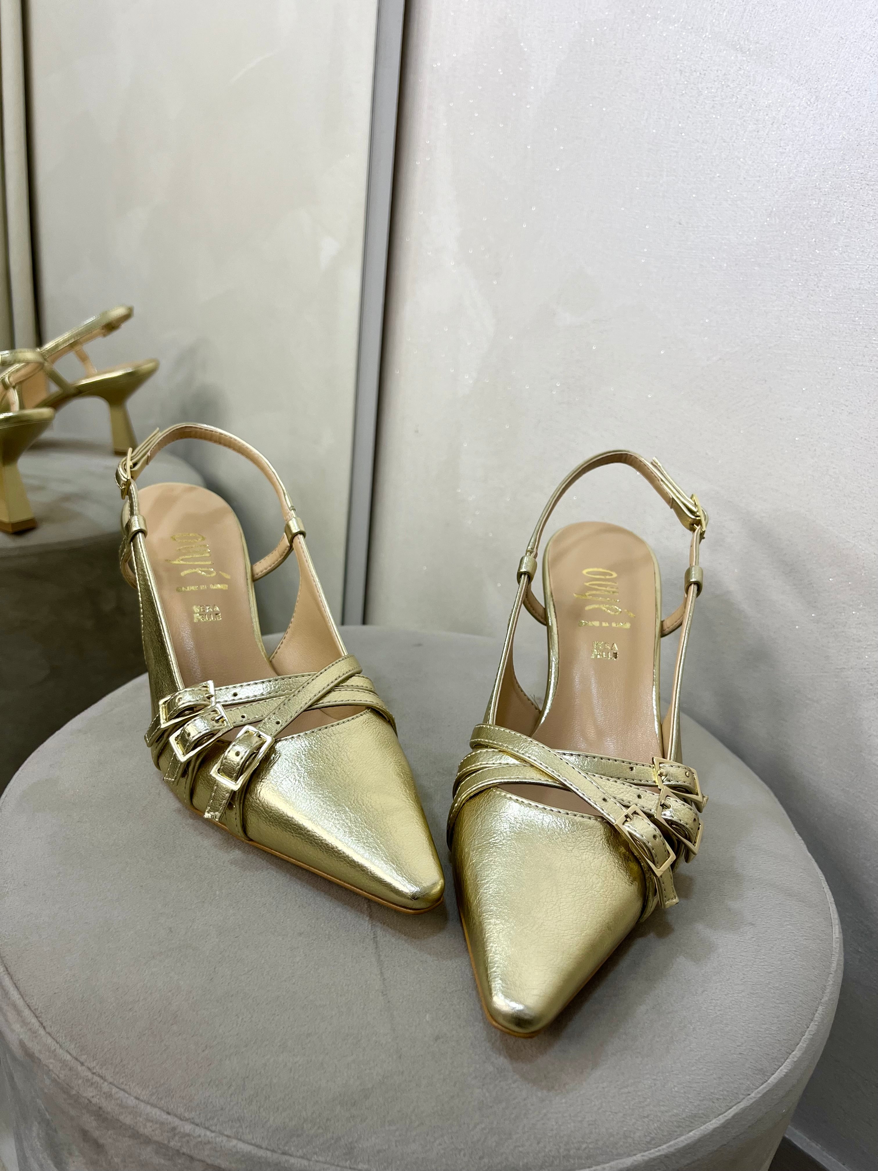 Décolleté in pelle Gold