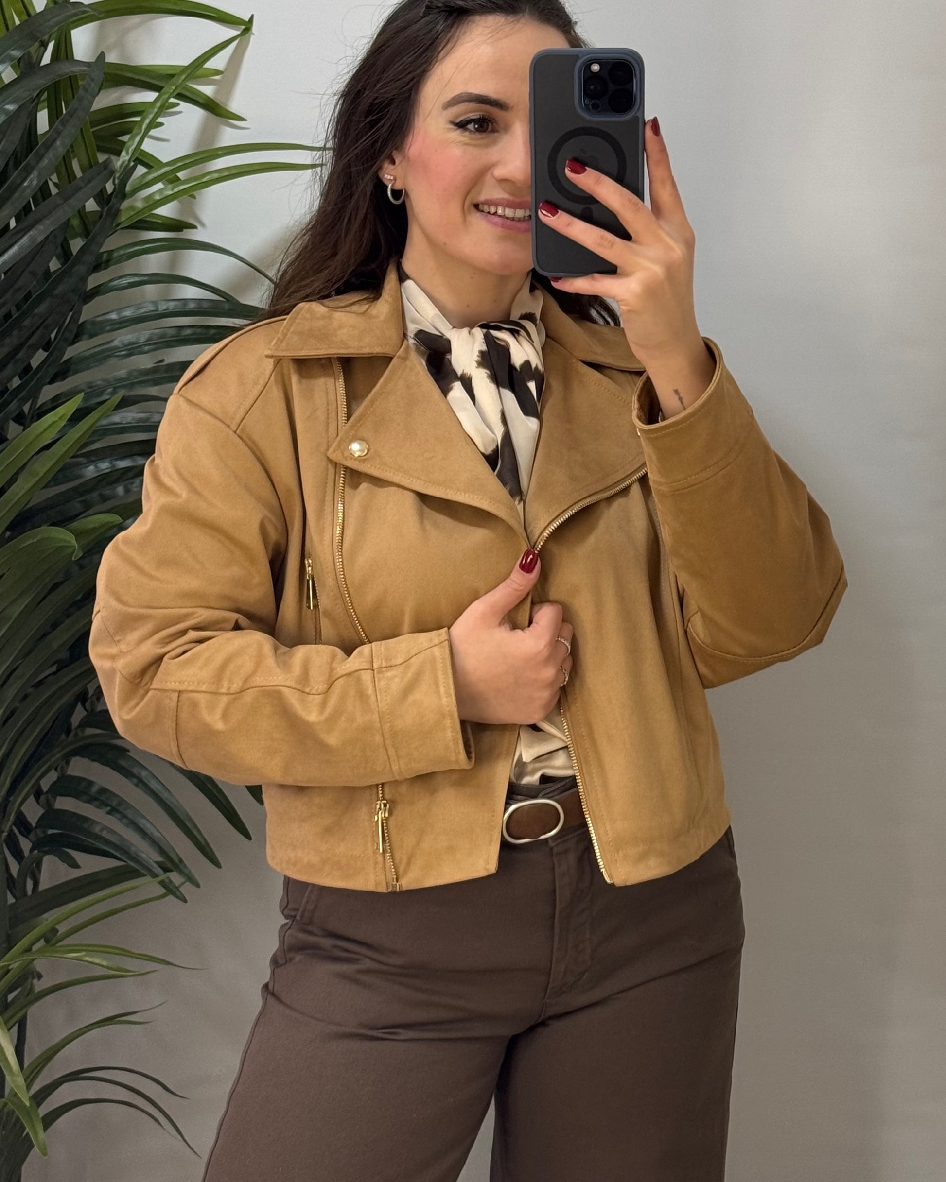 Giubbotto chiodo in suede Deserto