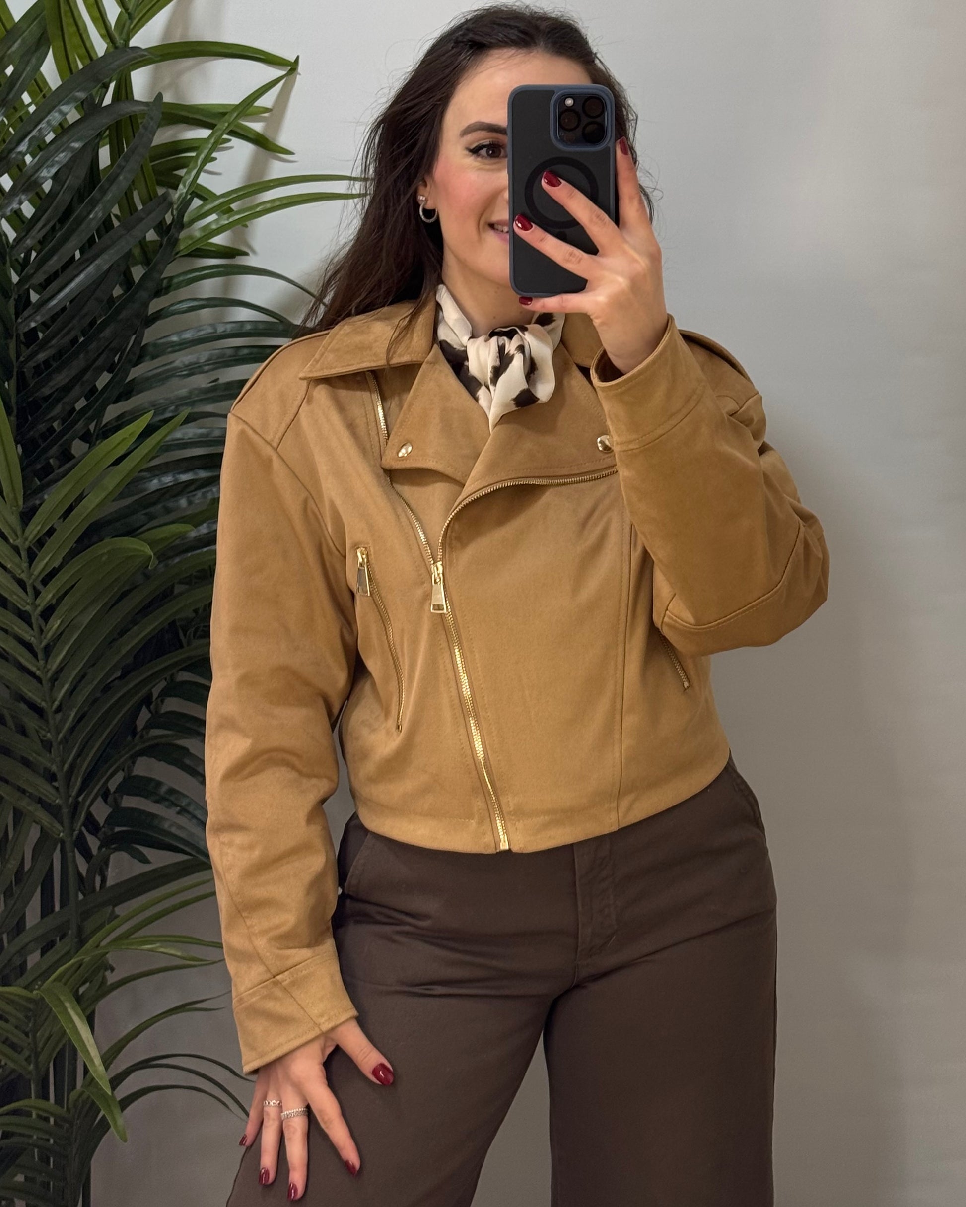 Giubbotto chiodo in suede Deserto